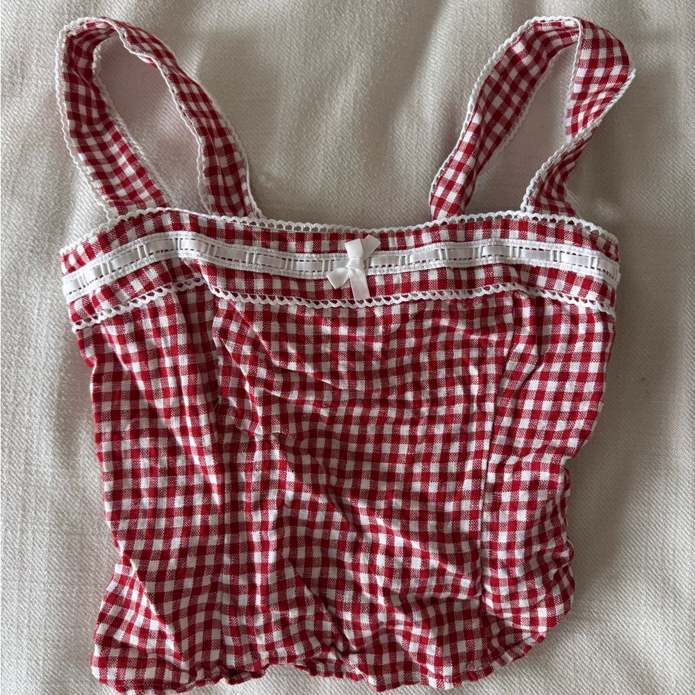 Reformation Red and White Gingham Top